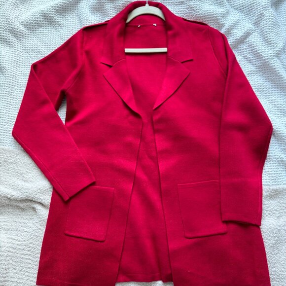 Red Open Front Blazer Cardigan Classic Tailored Size S - Picture 2 of 5